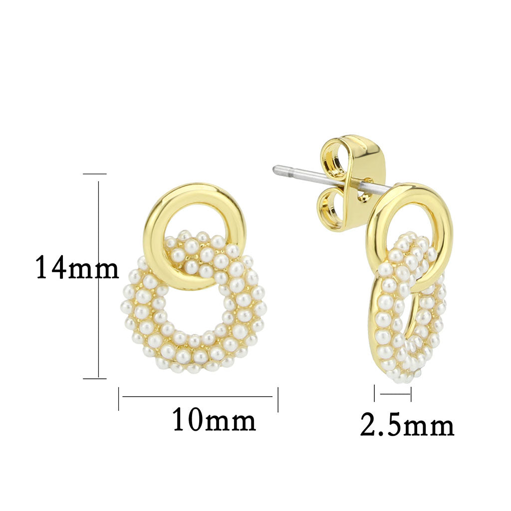 3W1775 - Flash Gold Brass Earring with Synthetic in White