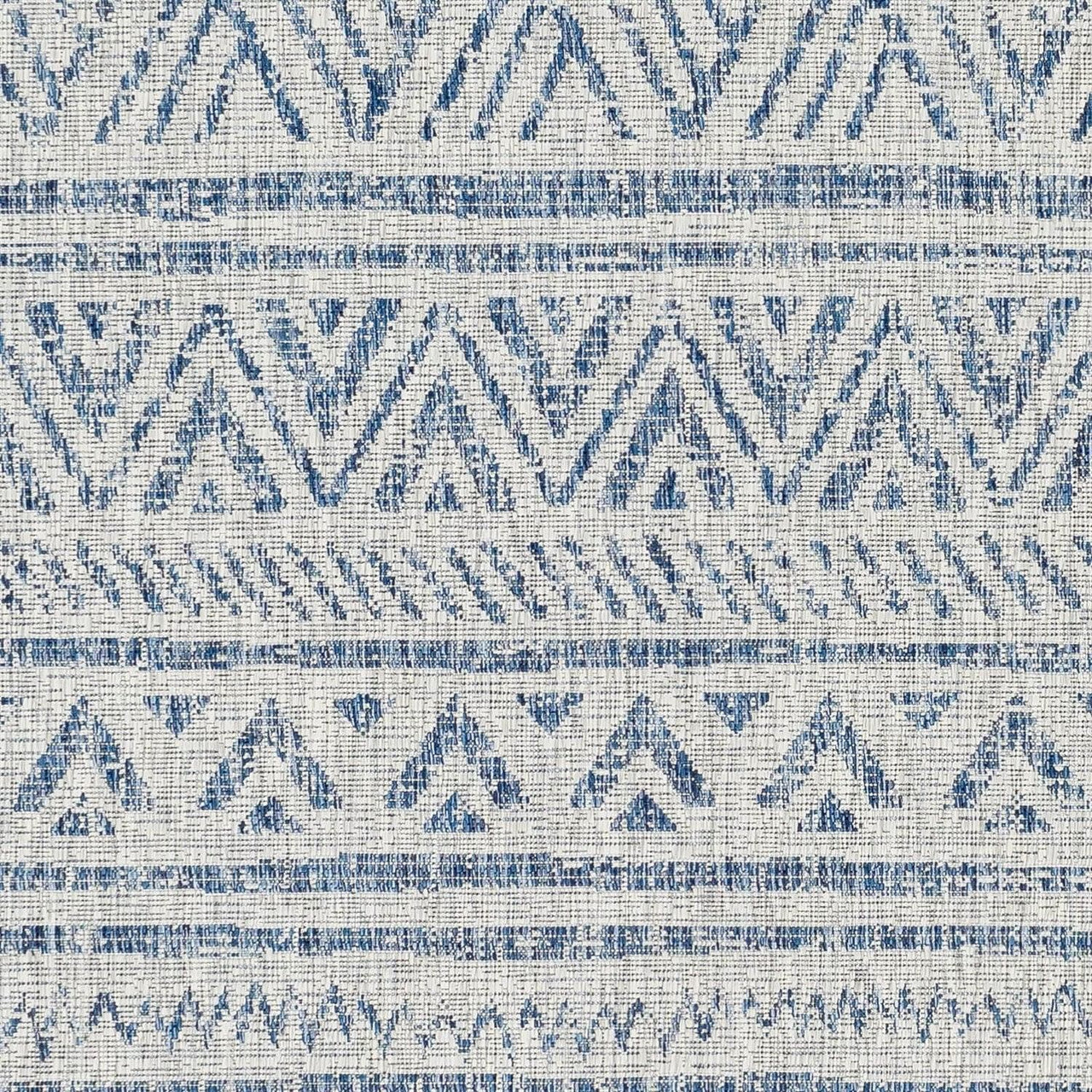 4 ft. x 6 ft. Blue Grey Chevron Coastal Boho Style Indoor Outdoor Area Rug