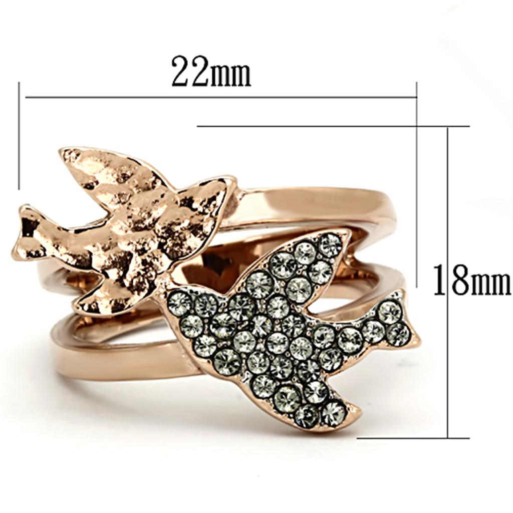 TK1165 - Two-Tone IP Rose Gold Stainless Steel Ring with Top Grade Crystal in Black Diamond