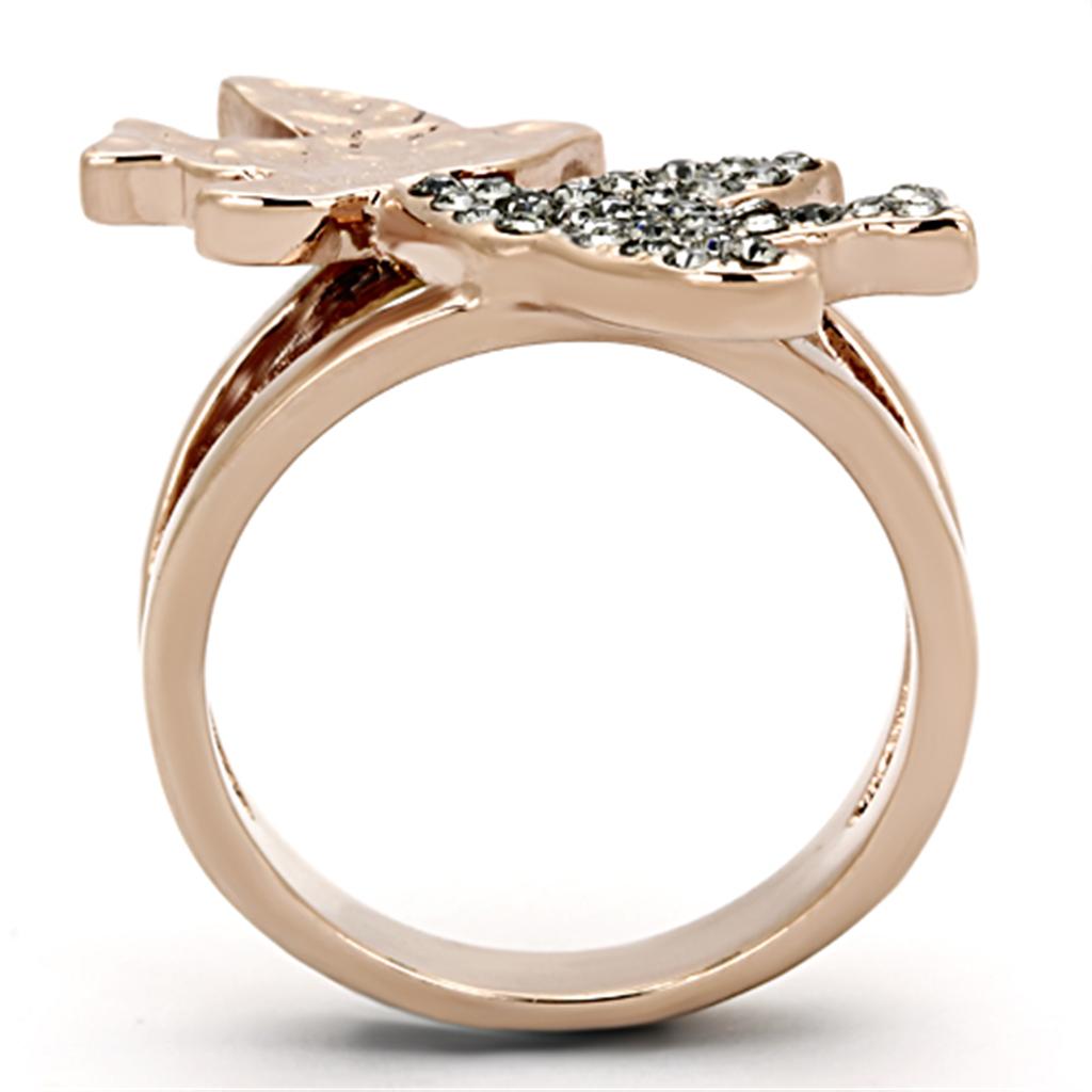 TK1165 - Two-Tone IP Rose Gold Stainless Steel Ring with Top Grade Crystal in Black Diamond