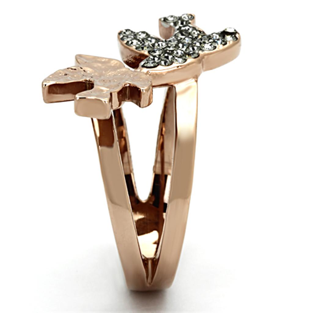 TK1165 - Two-Tone IP Rose Gold Stainless Steel Ring with Top Grade Crystal in Black Diamond