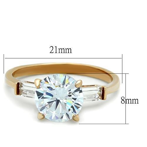 TK1595 - IP Rose Gold(Ion Plating) Stainless Steel Ring with AAA Grade CZ in Clear