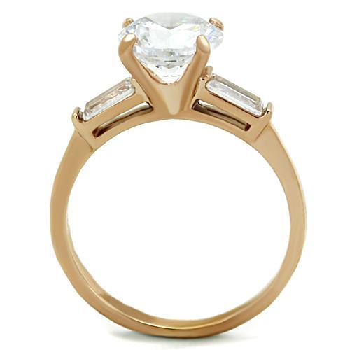 TK1595 - IP Rose Gold(Ion Plating) Stainless Steel Ring with AAA Grade CZ in Clear