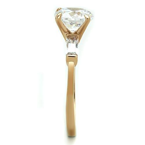 TK1595 - IP Rose Gold(Ion Plating) Stainless Steel Ring with AAA Grade CZ in Clear