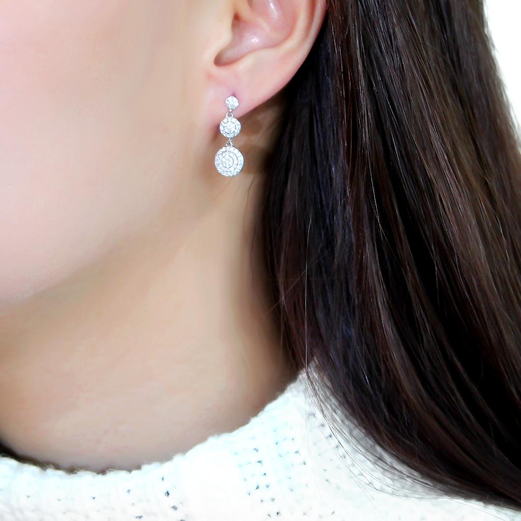 TS494 - Rhodium 925 Sterling Silver Earrings with AAA Grade CZ in Clear