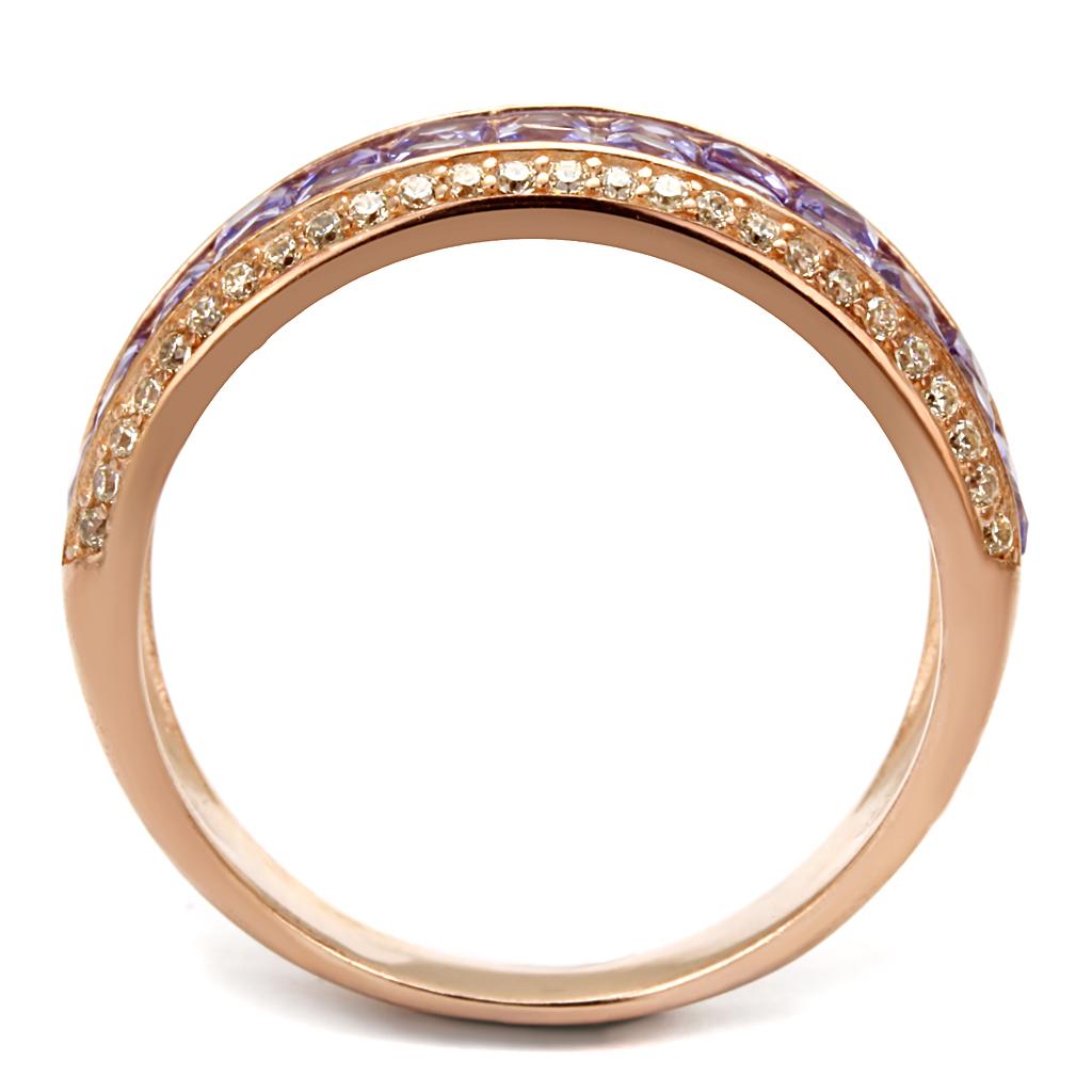 TS525 - Rose Gold 925 Sterling Silver Ring with AAA Grade CZ in Amethyst