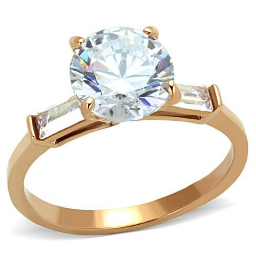TK1595 - IP Rose Gold(Ion Plating) Stainless Steel Ring with AAA Grade CZ in Clear