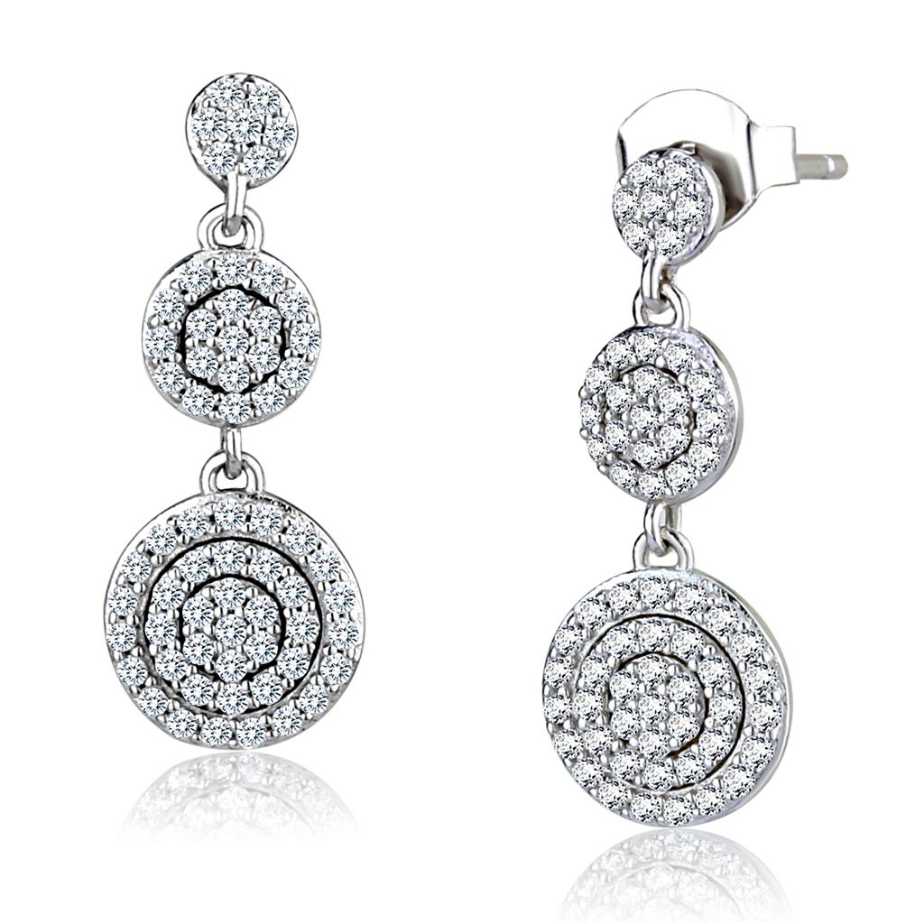 TS494 - Rhodium 925 Sterling Silver Earrings with AAA Grade CZ in Clear