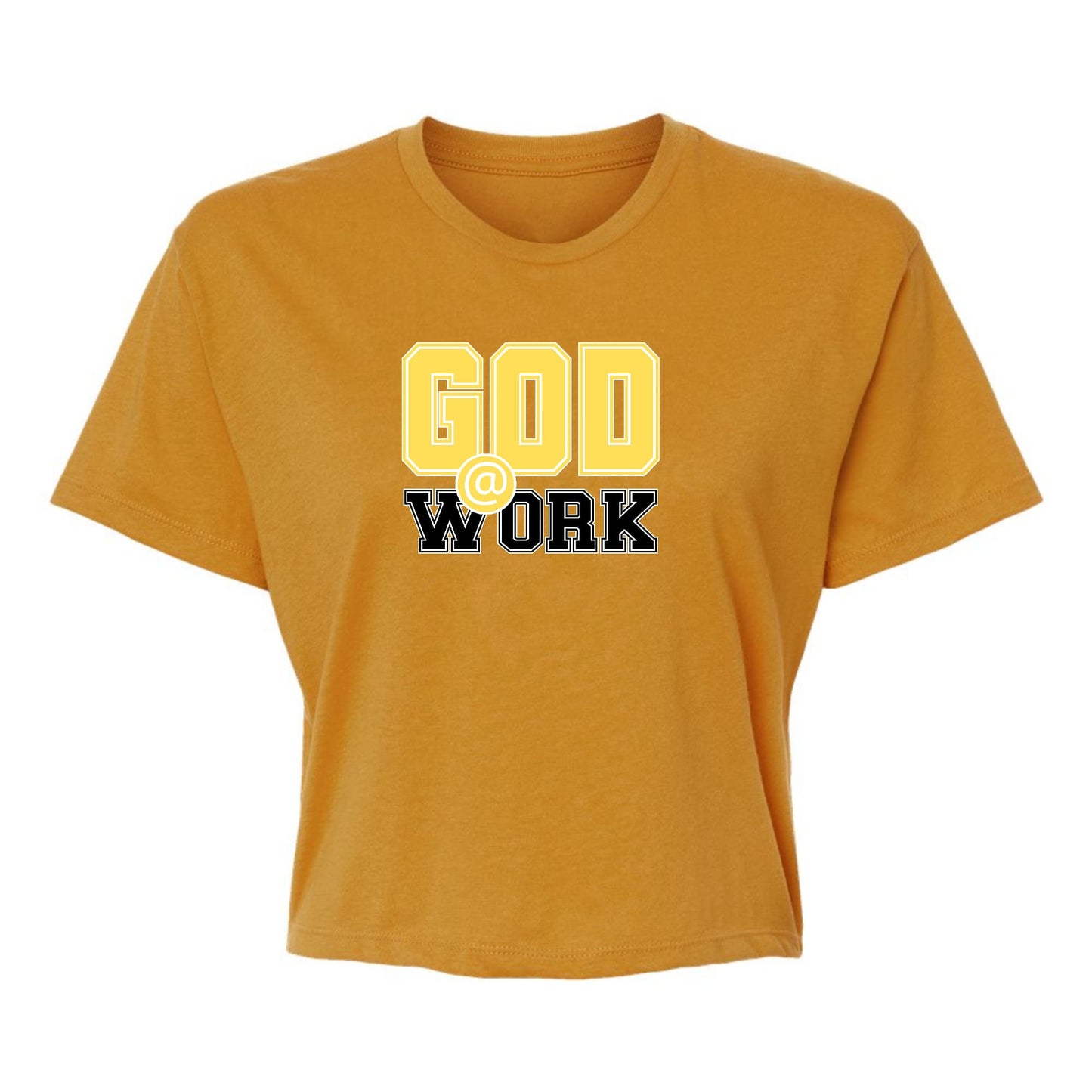 Womens Cropped Graphic T-shirt - God @ Work Yellow and Black Print