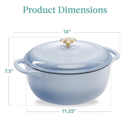 6 Quart Large Baby Blue Enamel Cast-Iron Dutch Oven Kitchen Cookware