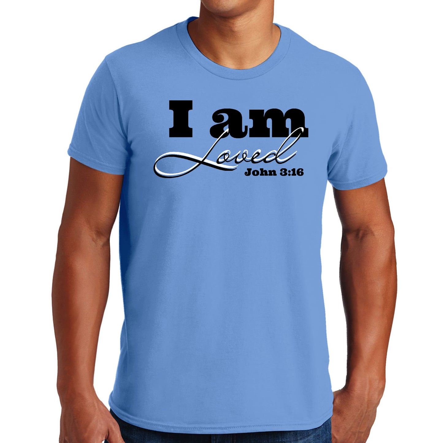 Mens Graphic T-shirt i am Loved - John 3:16 Black Illustration