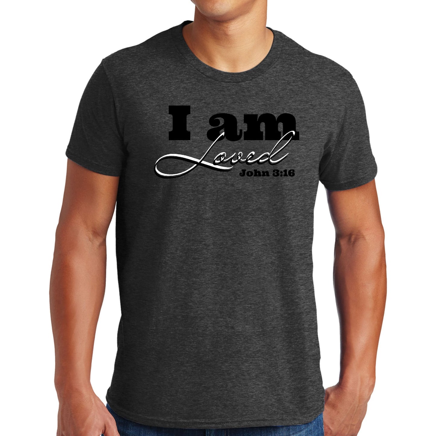 Mens Graphic T-shirt i am Loved - John 3:16 Black Illustration