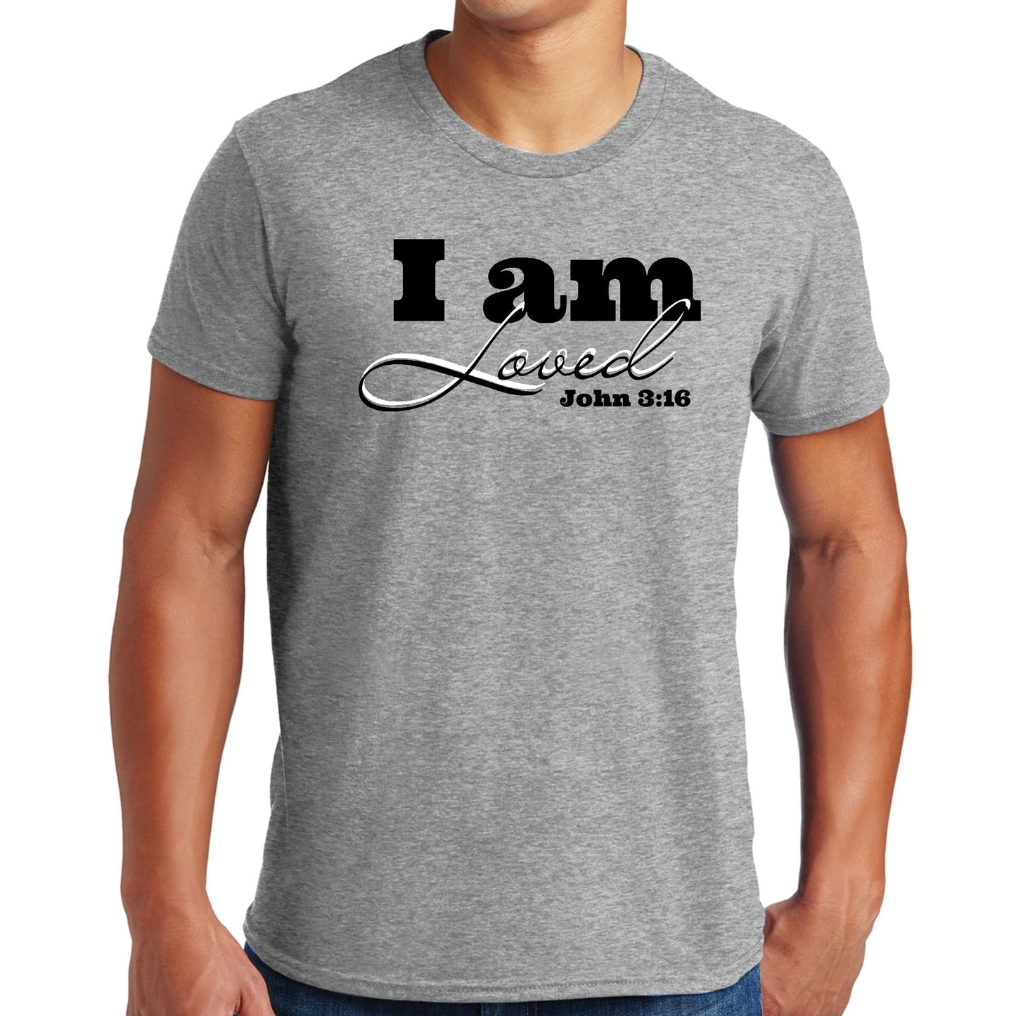Mens Graphic T-shirt i am Loved - John 3:16 Black Illustration