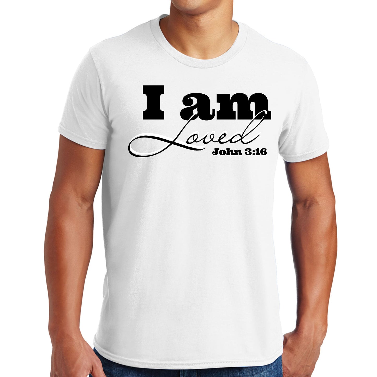 Mens Graphic T-shirt i am Loved - John 3:16 Black Illustration