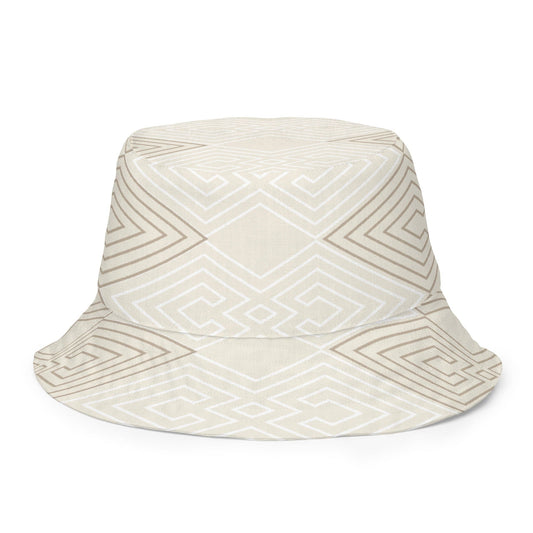 Reversible Bucket Hat Beige Brown Aztec Geometric Lines
