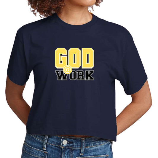 Womens Cropped Graphic T-shirt - God @ Work Yellow and Black Print